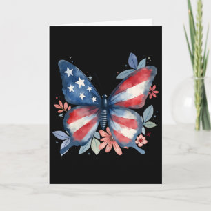 Cartão Borboleta Floral Bandeira Americana EUA 4 De Julho