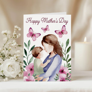 Cartão Borboleta Floral Rosa em Aquarela Dia das Mães