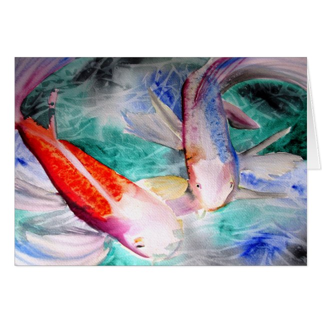 Cartão Borboleta Koi aquarela Japonês Peixe Art (Frente Horizontal)