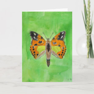 Cartão Borboleta Laranja Pintada com Saudação Verde