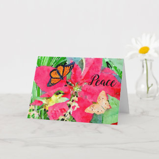 Cartão Borboleta Monarca de Arte de Natal e Hummingbird