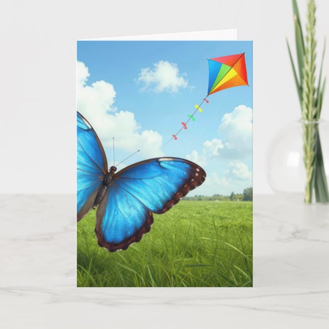 Cartão Borboleta Morpho Comum de Aniversário Voando uma P (Frente)
