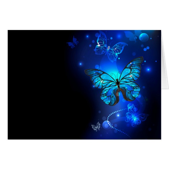 Cartão Borboleta Morpho no Fundo Escuro (Frente Horizontal)