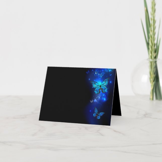 Cartão Borboleta Morpho no Fundo Escuro (Frente)