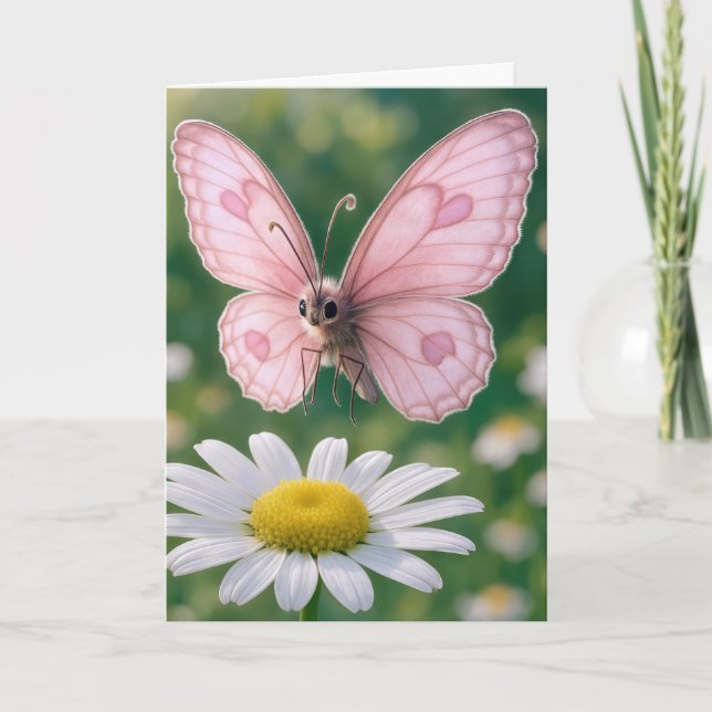 Cartão Borboleta Rosa de Aniversário Menina (Frente)