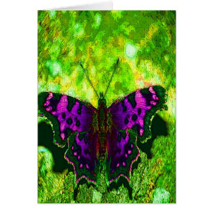 Cartão Borboleta roxa com fundo verde