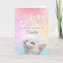 Cartão Borboletas Arco-íris Gato Branco Memorial de Perda