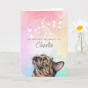 Cartão Borboletas Brancas Arco-Íris Tortie Gato Perda Mem