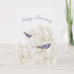 Cartão Borboletas de Aniversário na Hydrangea Branca