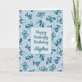 Cartão Borboletas de Insetos de porta - azul - aniversári