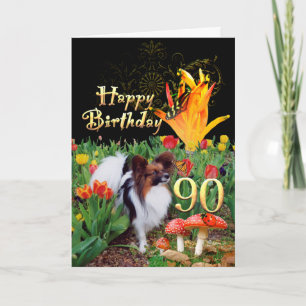 Cartão Borboletas de Tulips papillon cão 90 Aniversário