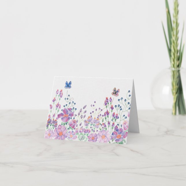 Cartão Borboletas e flores de aquarelas (Frente)