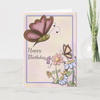 Cartão Borboletas e flores Mamãe Aniversário