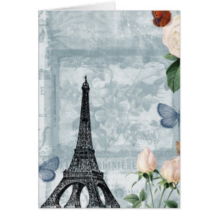 Cartão Borboletas e rosas franceses do vintage