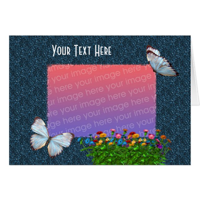 Cartão Borboletas Elegantes E Flores De Zinnia Foto (Frente Horizontal)