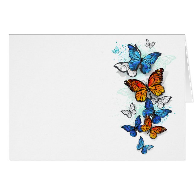 Cartão Borboletas voadoras Morpho e Monarca (Frente horizontal)