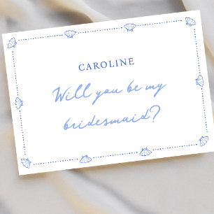 Cartão Borda Chic Costeira Borda Blue Bridesmaid Proposta