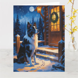 Cartão Borda Collie com Feriado das Luzes de Natal