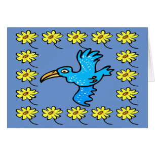Cartão Borda da Flor do Pássaro Azul, adicionar texto,