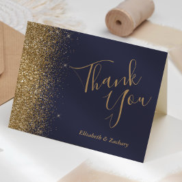 Cartão Borda de Brilho Dourado Agradecimento de Casamento