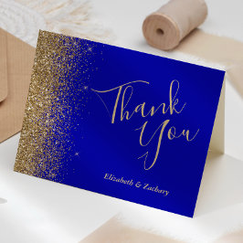 Cartão Borda de Brilho Dourado Azul Real Casamento Agrade