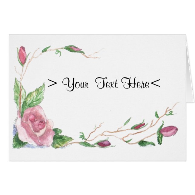 Cartão Borda Rosa Rosa Cor-de-Água (Frente Horizontal)