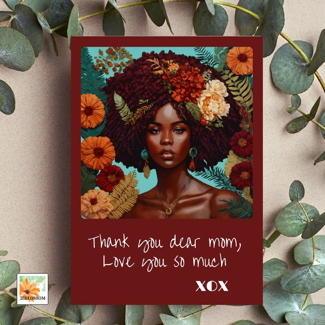 Cartão bordado de flores dia das mães com rosto lindo (Criador carregado)