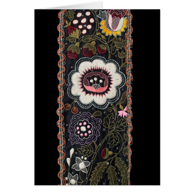 Cartão Bordado Húngaro Vintage em Preto (Frente)