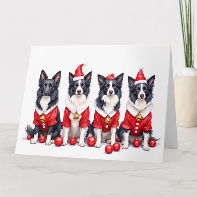Cartão Border Collie Christmas Dress Santa Hat (Frente)