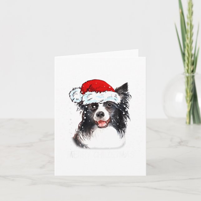 Cartão Border Collie Dog Santa Christmas Lights Xmas Boys (Frente)