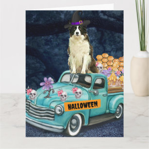 Cartão Border Collie Halloween Caminhão Noite Assustadora