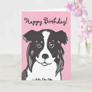 Cartão Border Collie Pink Happy Birthday Card