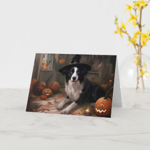 Cartão Border Collie Pumpkins Halloween Assustado