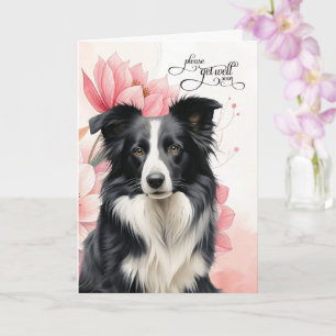 Cartão Border Collie Rosa Suave Florações Botânicas Melho