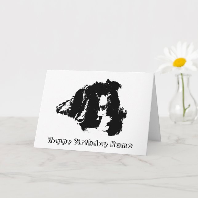 Cartão Border Collie Silhouette Personalizado Aniversário (Planta pequena)