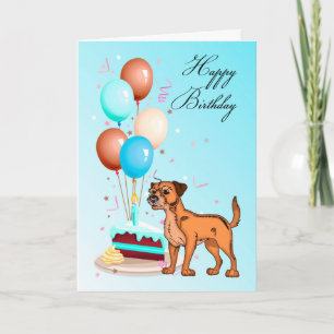 Cartão Border Terrier Blue Birthday Greeting Card
