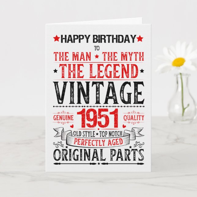 Cartão Born in 1951 Birthday the Man the Myth the Legend (Planta pequena)