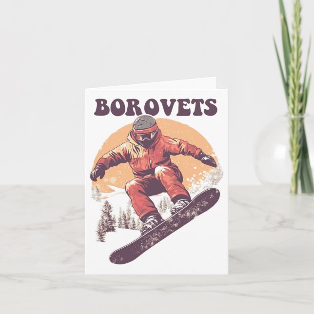 Cartão Borovets Bulgária Retro Snowboard (Frente)