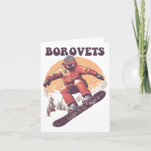 Cartão Borovets Bulgária Retro Snowboard