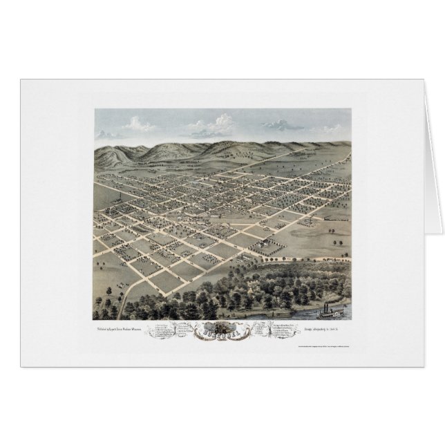 Cartão Boscobel, mapa panorâmico dos WI - 1869 (Frente Horizontal)