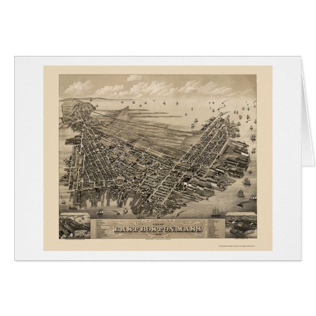 Cartão Boston do leste, mapa panorâmico das MÃES - 1879 (Frente Horizontal)