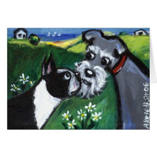 Cartão Boston encontra o schnauzer (Frente Horizontal)