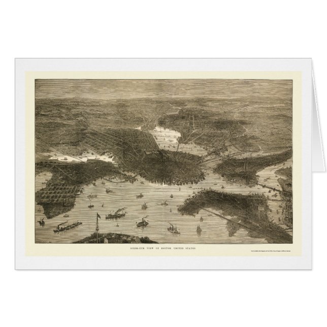 Cartão Boston, mapa panorâmico das MÃES - 1870s (Frente Horizontal)