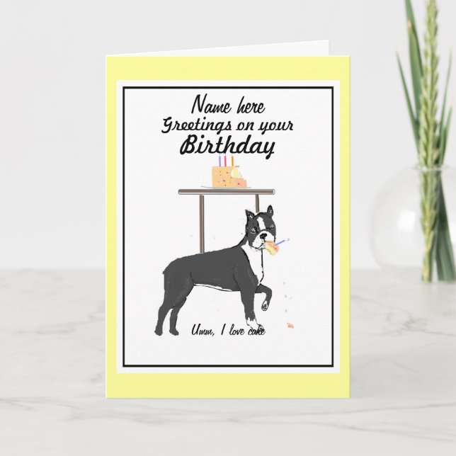 Cartão Boston Terrier Birthday card Add name (Frente)