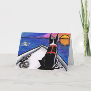 Cartão Boston Terrier Boat Sunset Personalizado