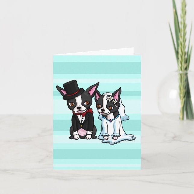 Cartão Boston Terrier Bride e Groom (Frente)