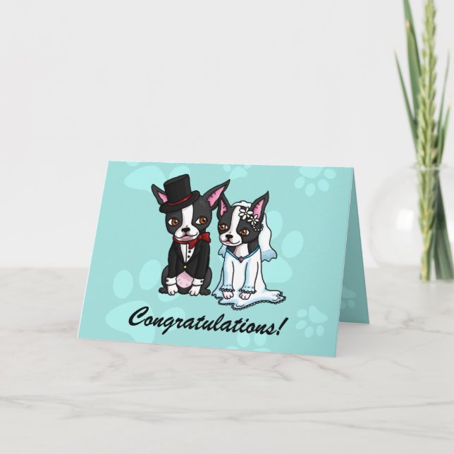 Cartão Boston Terrier Bride e Groom Card (Frente)