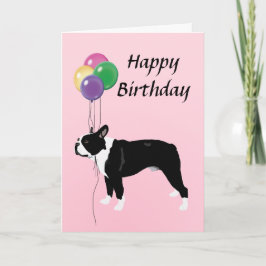 Cartão Boston Terrier com feliz aniversario dos balões