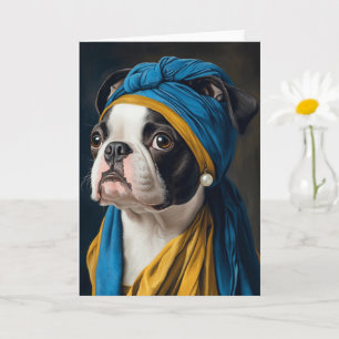 Cartão Boston Terrier com pérolas ouvindo todas as ocasiõ