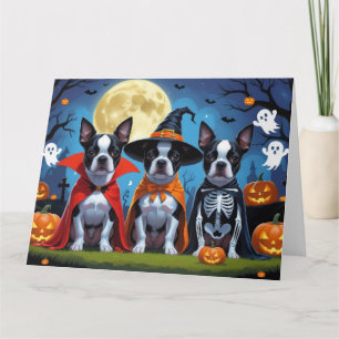 Cartão Boston Terrier Dogs Pumpkin Halloween Engraçado